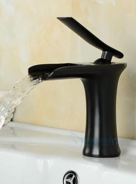 冠爵ORB黑色龙头 冷热水龙头 全铜水槽形瀑布龙头 洗手盆面盆龙头