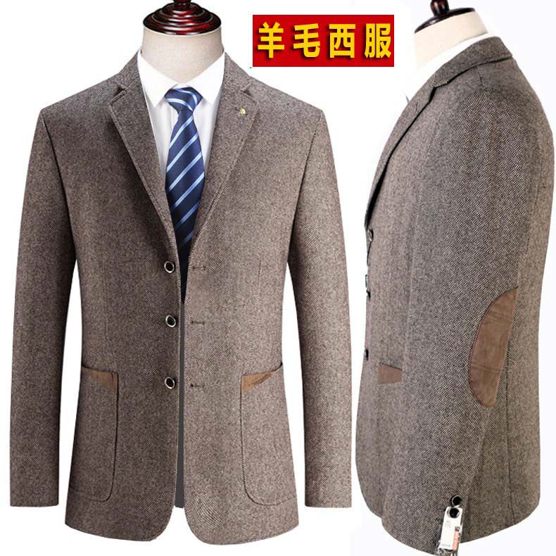 断码处理男士商务休闲单西毛料单件上衣西服中年羊毛三扣外套西装