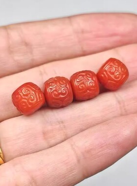 天然南红玛瑙回纹老型雕刻桶珠单珠对珠满肉手串diy配饰件散珠子