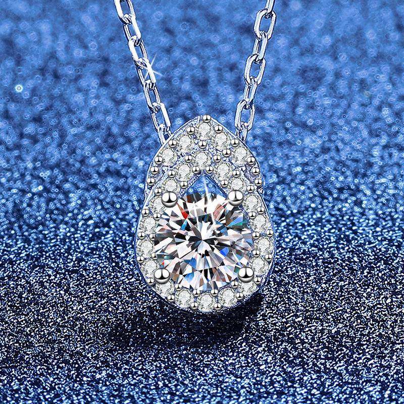 PT950铂金跨境欧美莫桑石葫芦吊坠小众轻奢项链纯银莫桑钻百搭锁