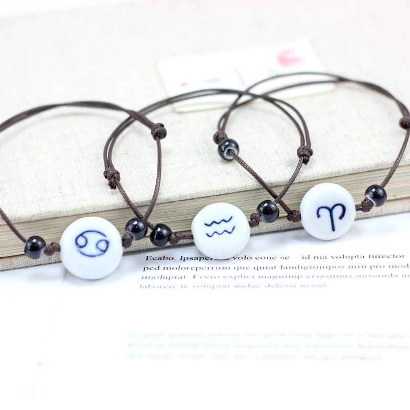 陶瓷星座手链十二星座手链潮日韩版手环女手绳男士复古情侣手饰品