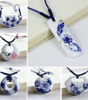 景德镇贴花民族风陶瓷饰品项链吊坠女复古森系小清新配饰