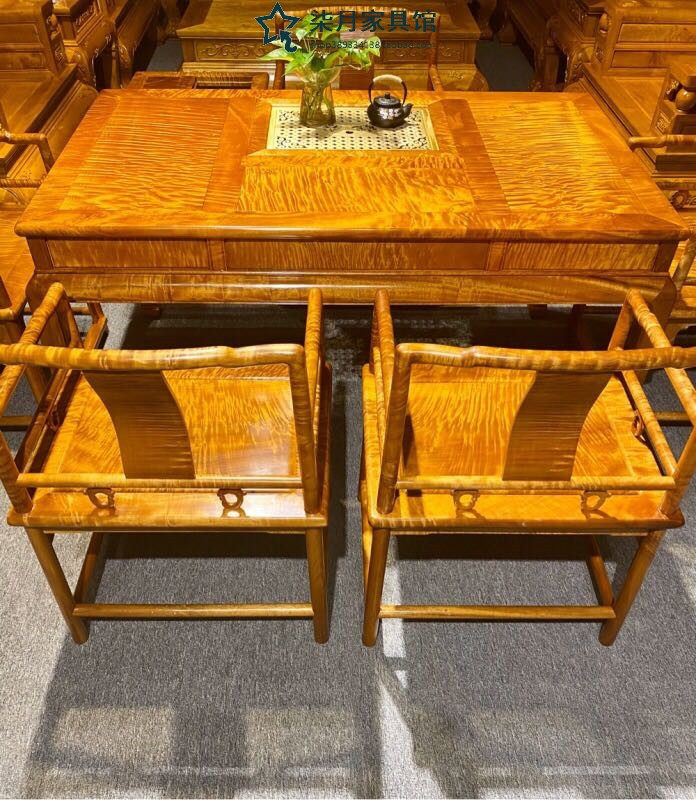 金丝楠木独板满水波小叶桢楠泡茶桌七件套组合实木新中式简约家具
