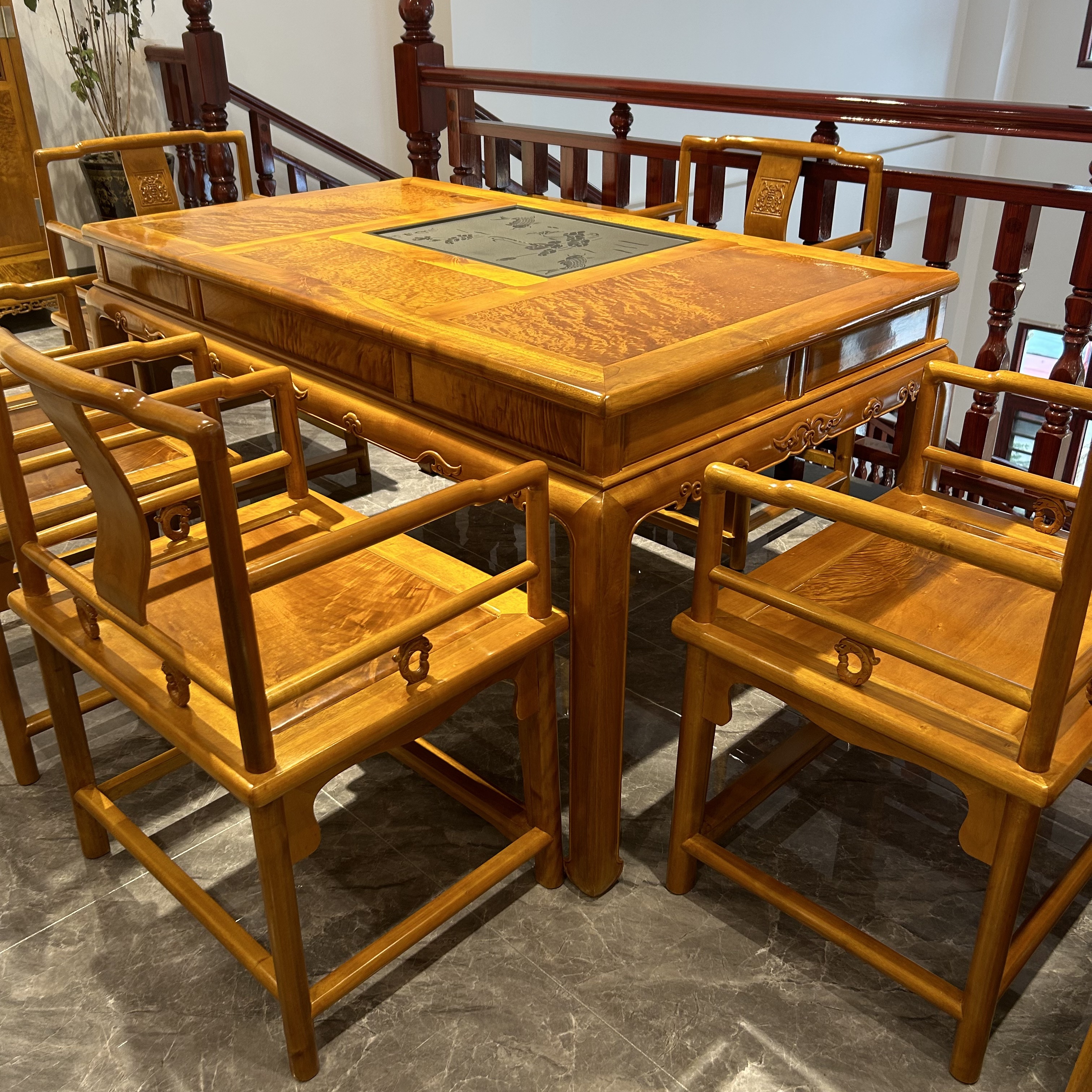 正宗四川金丝楠木小叶桢楠茶桌七件套实木新中式茶台休闲茶几