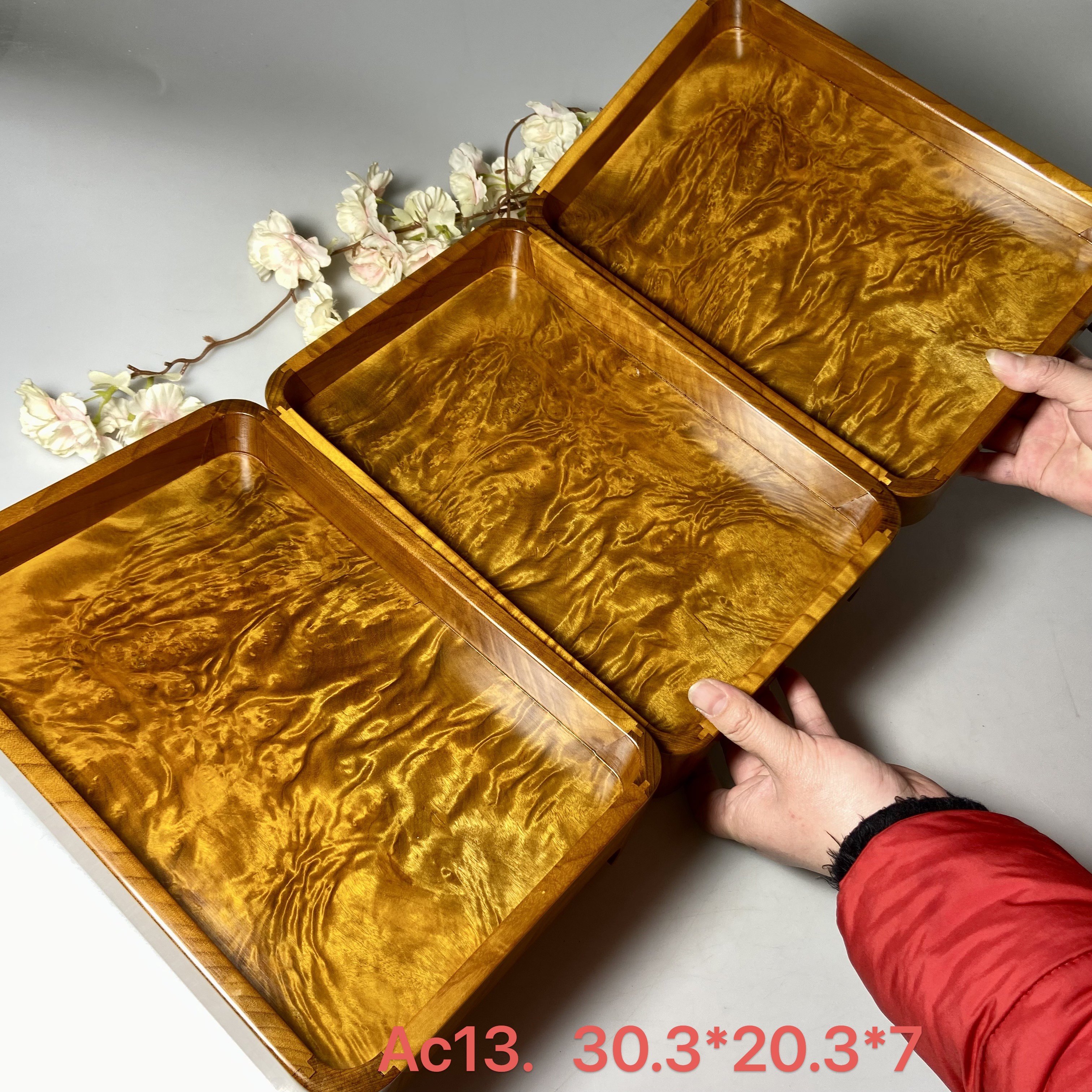 正宗金丝楠木托盘实木家居零食果盘客厅果盆木盘水波纹文承盘送礼