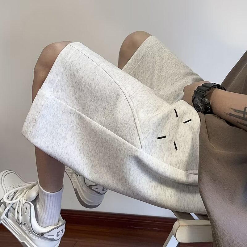 重磅短裤男夏季宽松青少年拼接运动中裤潮牌美式印花休闲五分裤子