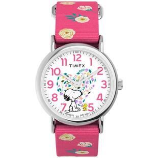 代购Timex天美时女士腕表夜光指针日期计时粉色尼龙金属防水