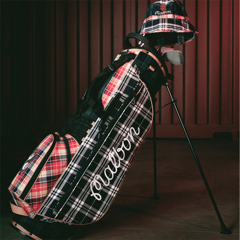 代购MALBON X CLOT联名格纹刺绣高尔夫球袋高性能轻巧支架包新款
