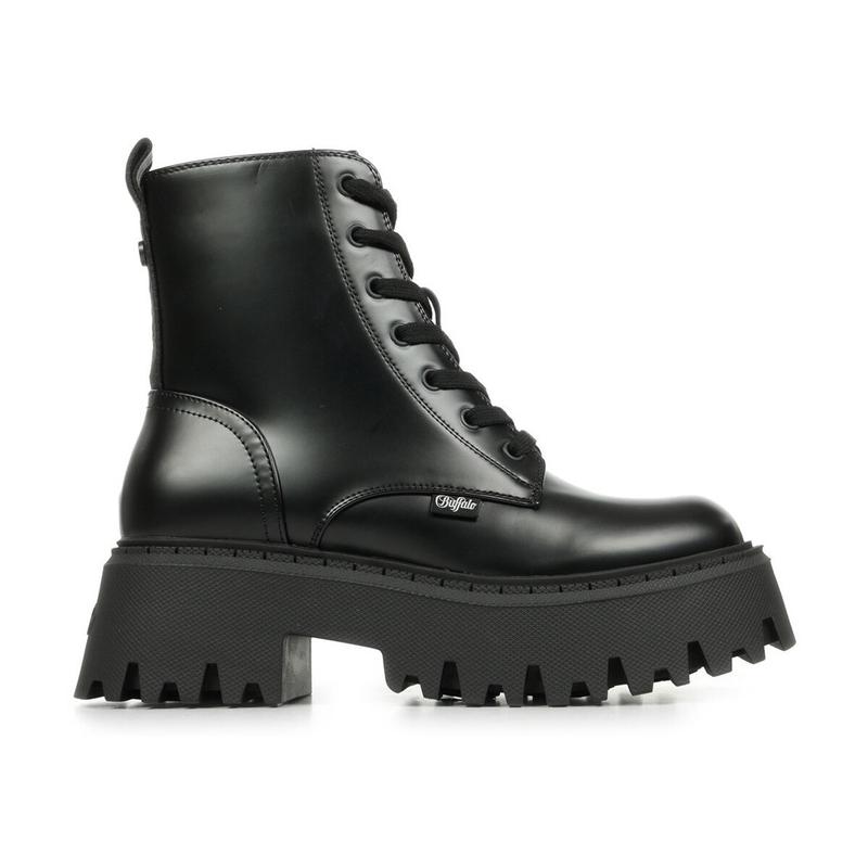 代购buffalo女士马丁靴耐磨防滑轻便透气黑色系带厚底圆头