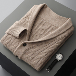 青少年羊绒衫男高中学生绞花开衫青年羊毛衫翻领双线加厚针织毛衣