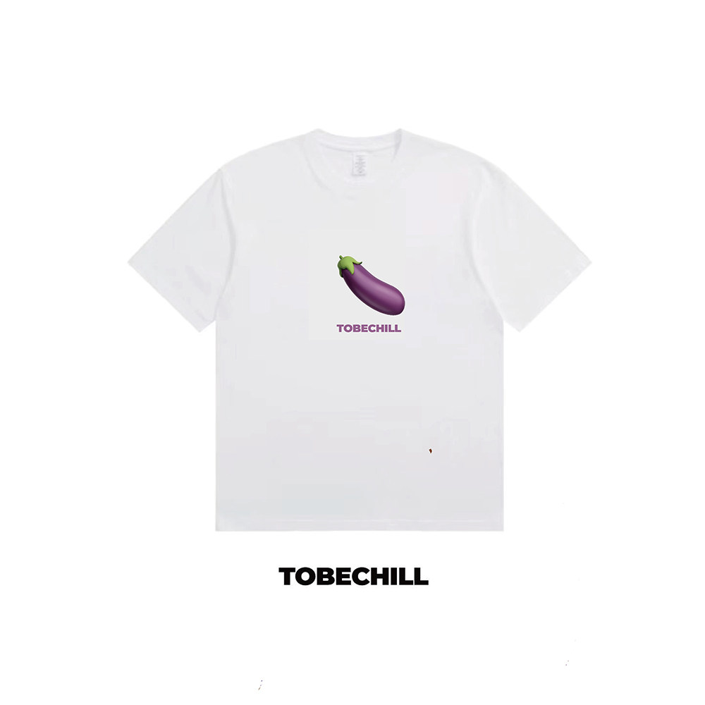 紫茄子 tobechill 240克纯棉短袖复古印花圆领休闲百搭美式