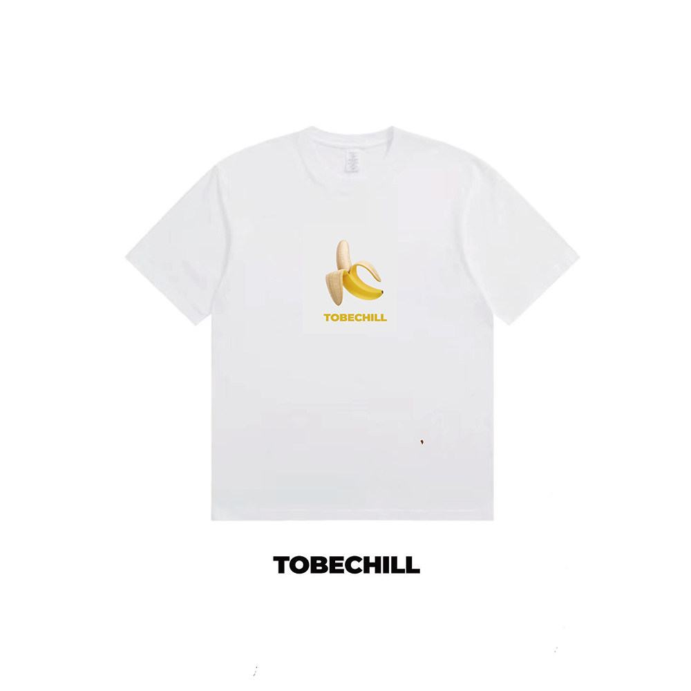 大香蕉 tobechill 240克纯棉短袖复古印花圆领休闲百搭美式