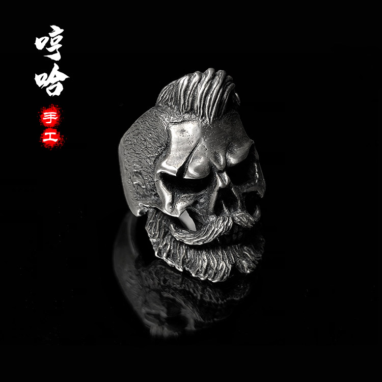 原创设计风骷髅纯银戒指手工定制