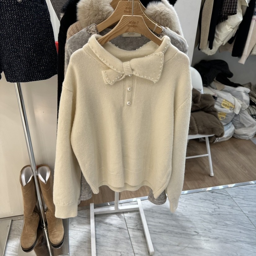 ABLESTUDIO韩国代购㊣女装新品热卖休闲人气25秋冬针织衫珍珠领