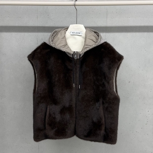 HELDER东大门㊣实拍女装新品推荐25秋冬真品马甲拉链貂皮连帽