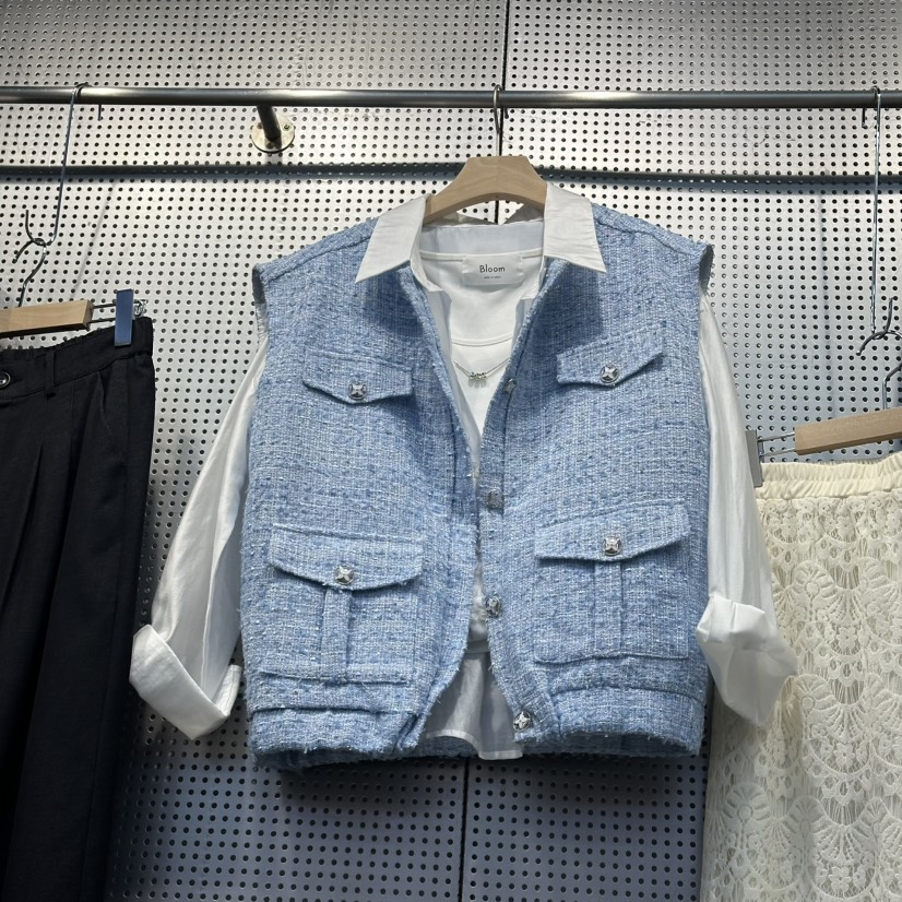 BLOOM-Q东大门㊣直邮女士新款25秋冬马甲不含内搭粗花呢口袋