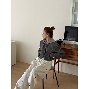 ZEROZERO东大门㊣直邮女士新品热卖夹克帽子可拆卸格纹连帽