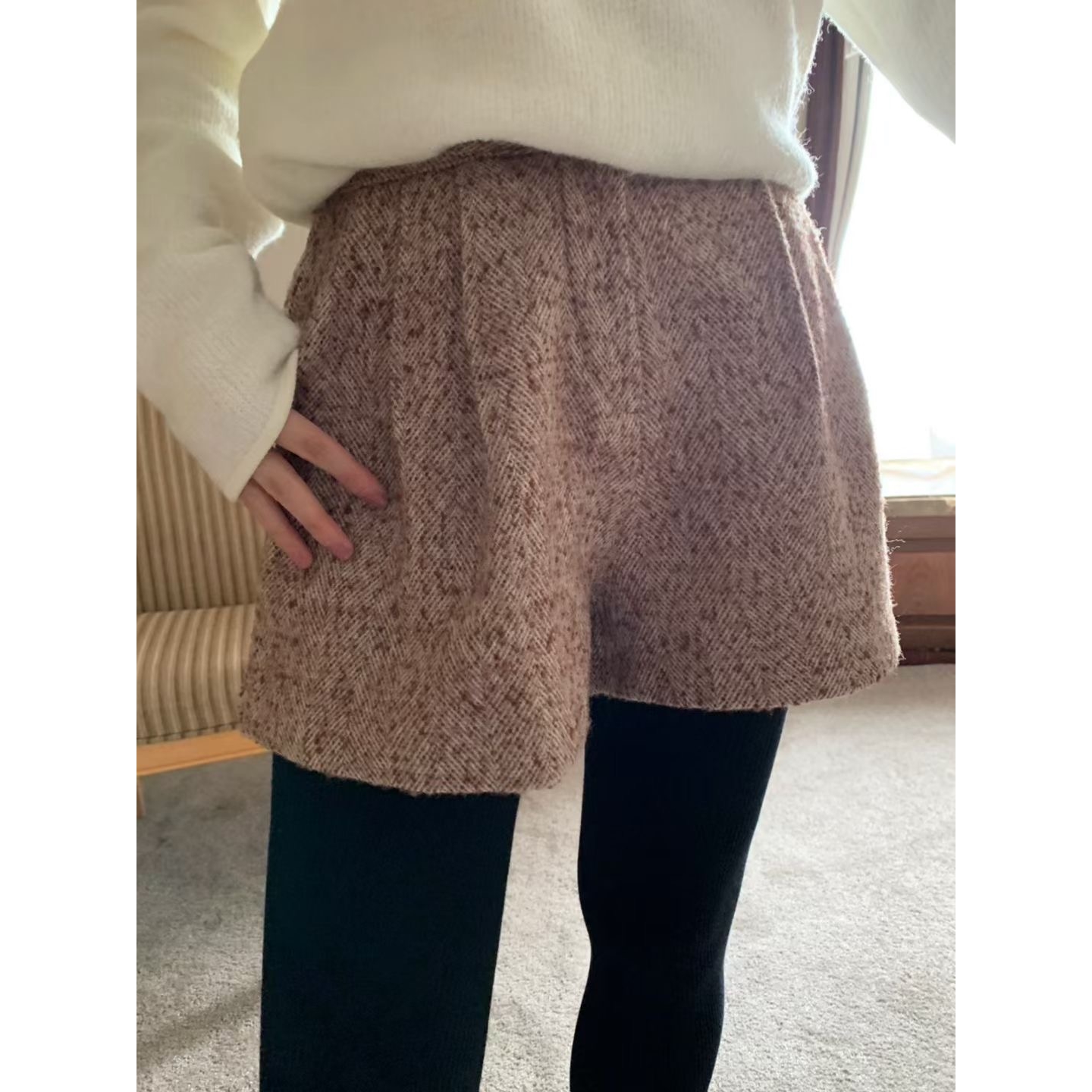 pretty young thing东大门㊣代购女装新款推荐短裤粗花呢