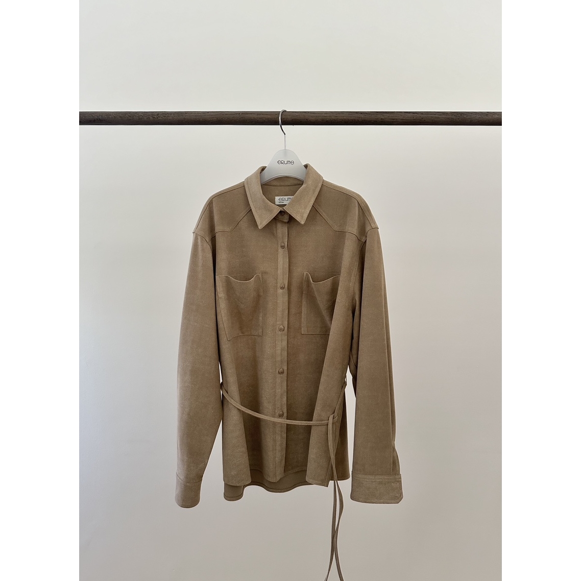 ERUME韩国代购㊣女士新款时尚热卖25秋冬休闲衬衫含腰绳绒面革