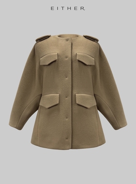 EITHER东大门㊣代购女装新款25秋冬人气真品推荐夹克羊毛披肩