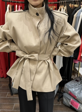 HERISH-HAUTE㊣东大门代购女装新品推荐时尚夹克含腰带高领