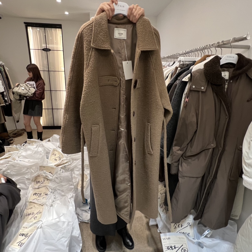 VENIR-a韩国代购㊣女士新款25秋冬真品人气中长款大衣羊毛