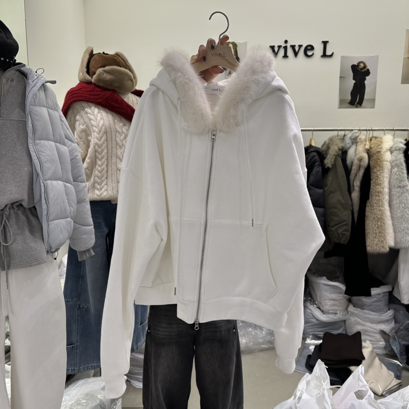 VIVEL韩国直邮㊣女装新品时尚人气休闲25秋冬推荐卫衣加绒拉链