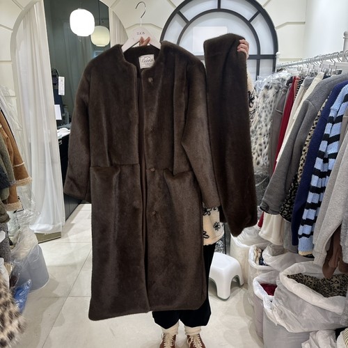 EGG IS韩国直邮㊣女装新款休闲人气25秋冬中长款大衣含围巾貂皮