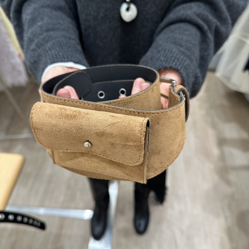 HANSUNGHYUN韩国直邮㊣女士新款推荐26春夏腰带口袋腰带麂皮