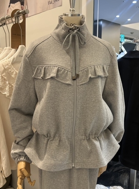 FLat OGI韩国代购㊣女士新款25秋冬真品休闲夹克荷叶边拉链