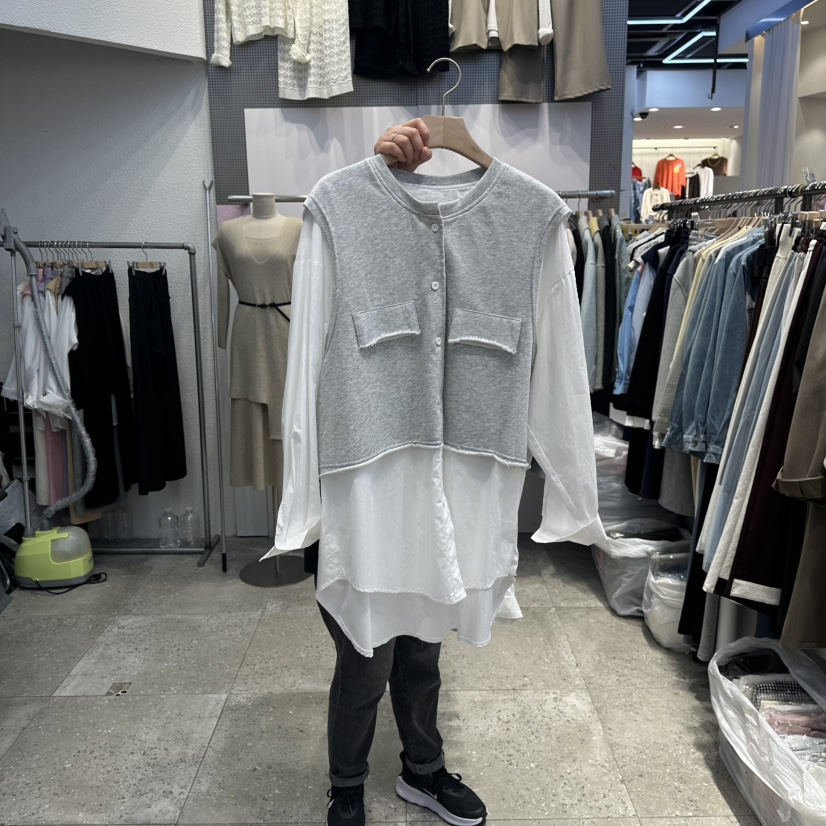 BLOOM-Q东大门㊣实拍女士新款时尚热卖休闲人气衬衫假两件