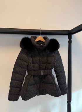 LAVIEU韩国代购㊣女装新品休闲短款羽绒服含腰带狐狸花呢鸭绒
