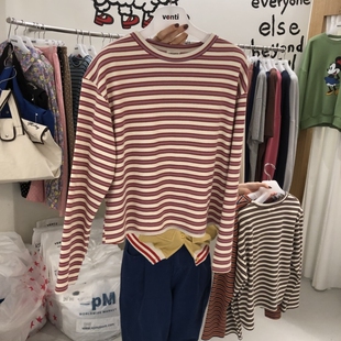 VENTI㊣东大门实拍女士新款26春夏时尚热卖长袖T恤华夫格条纹