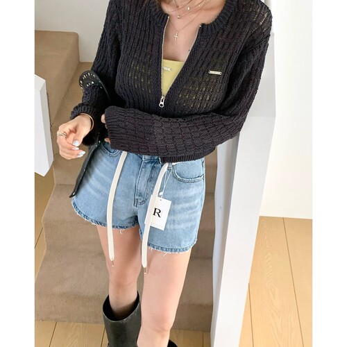 REVE CITE-L韩国代购㊣女装新款时尚针织衫华夫格拉链开衫