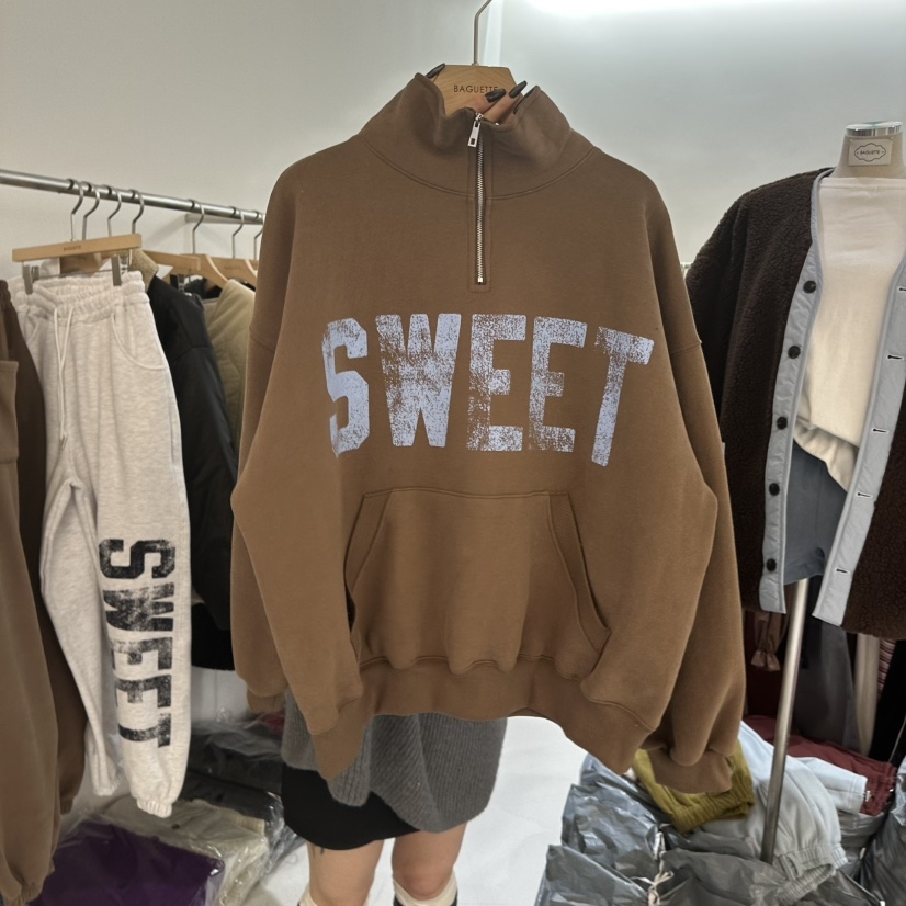 BAGUETTE-P东大门㊣直邮女士新品25秋冬热卖卫衣拉链内里绒