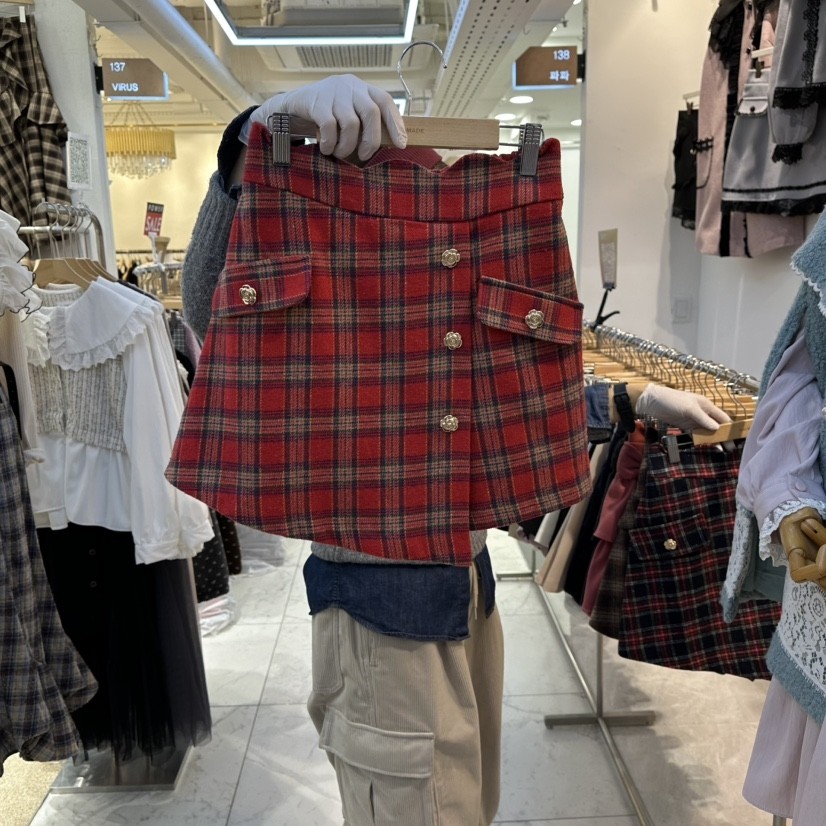 PaPa/HALMADE韩国直邮㊣女士新款休闲时尚25秋冬人气裙裤格子