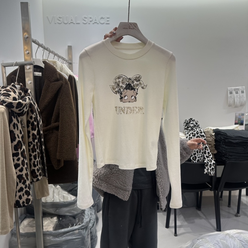 VISUAL SPACE韩国代购㊣女士新品真品时尚25秋冬人气长袖T恤