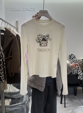 VISUAL SPACE韩国代购㊣女士新品真品时尚25秋冬人气长袖T恤