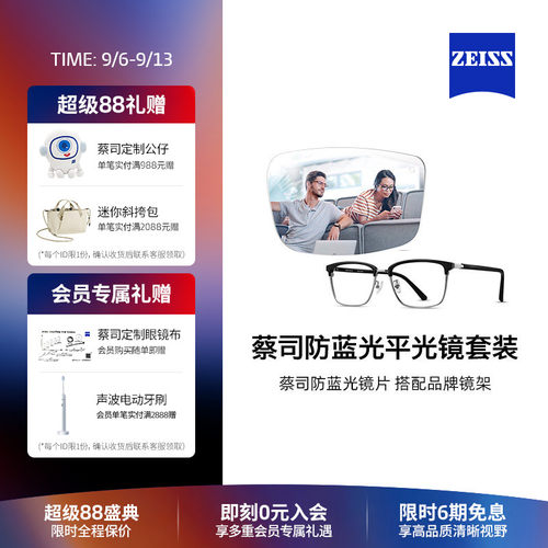 蔡司防蓝光平光镜片整镜