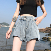 女2022新款 热裤 夏季 宽松显瘦浅色薄款 潮ins 韩版 高腰a字牛仔超短裤