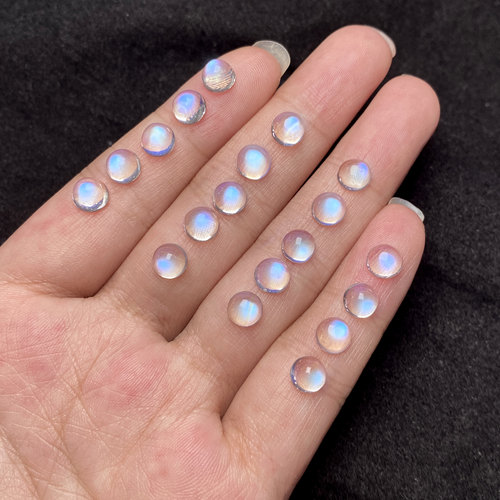 天然蓝月光石戒面裸石圆形素面印度高透月光石强蓝光配石尺寸齐全