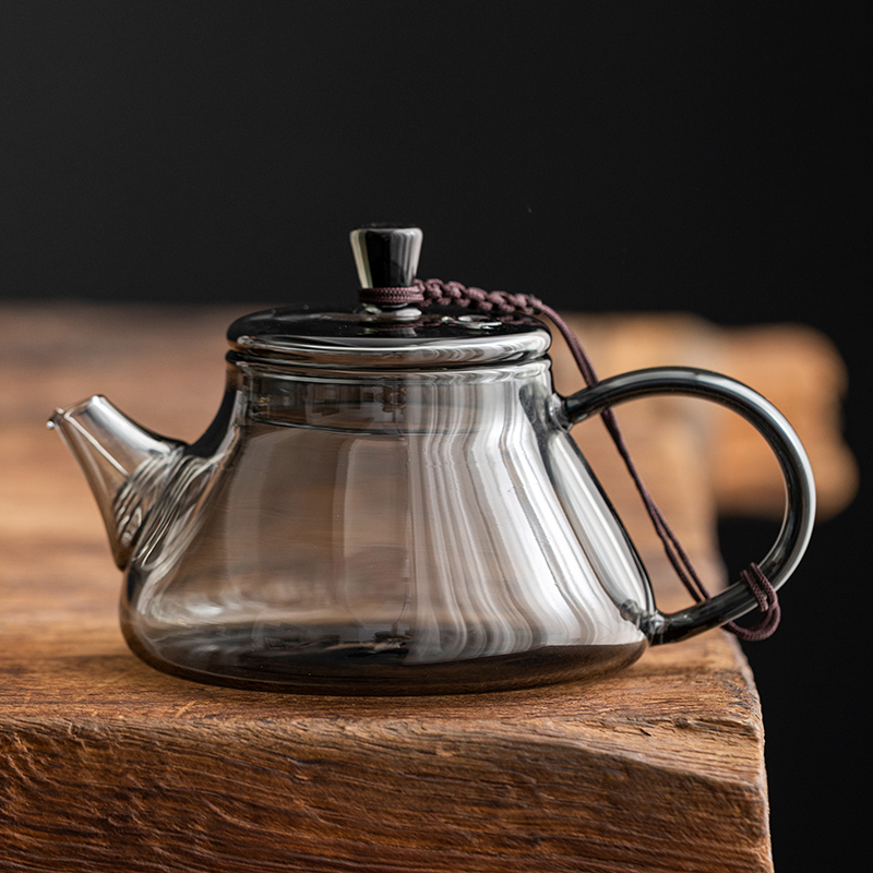 耐高温烟灰色玻璃茶壶扁体家用办公小型迷你泡茶器功夫茶具单壶