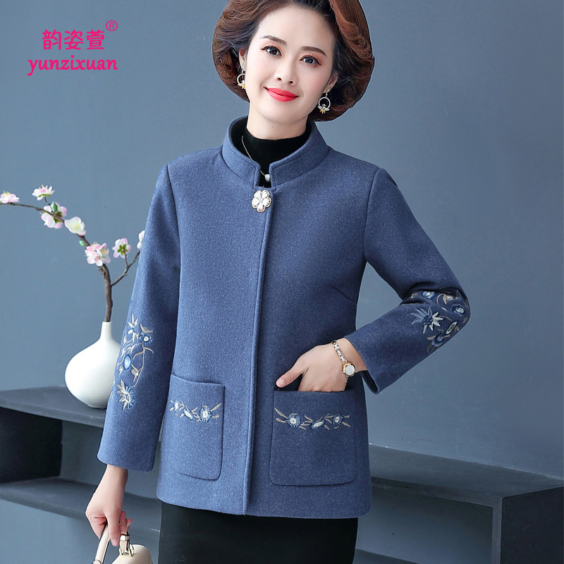 妈妈秋冬新款毛呢外套短款中年女装秋冬呢子上衣40岁50中老年衣服