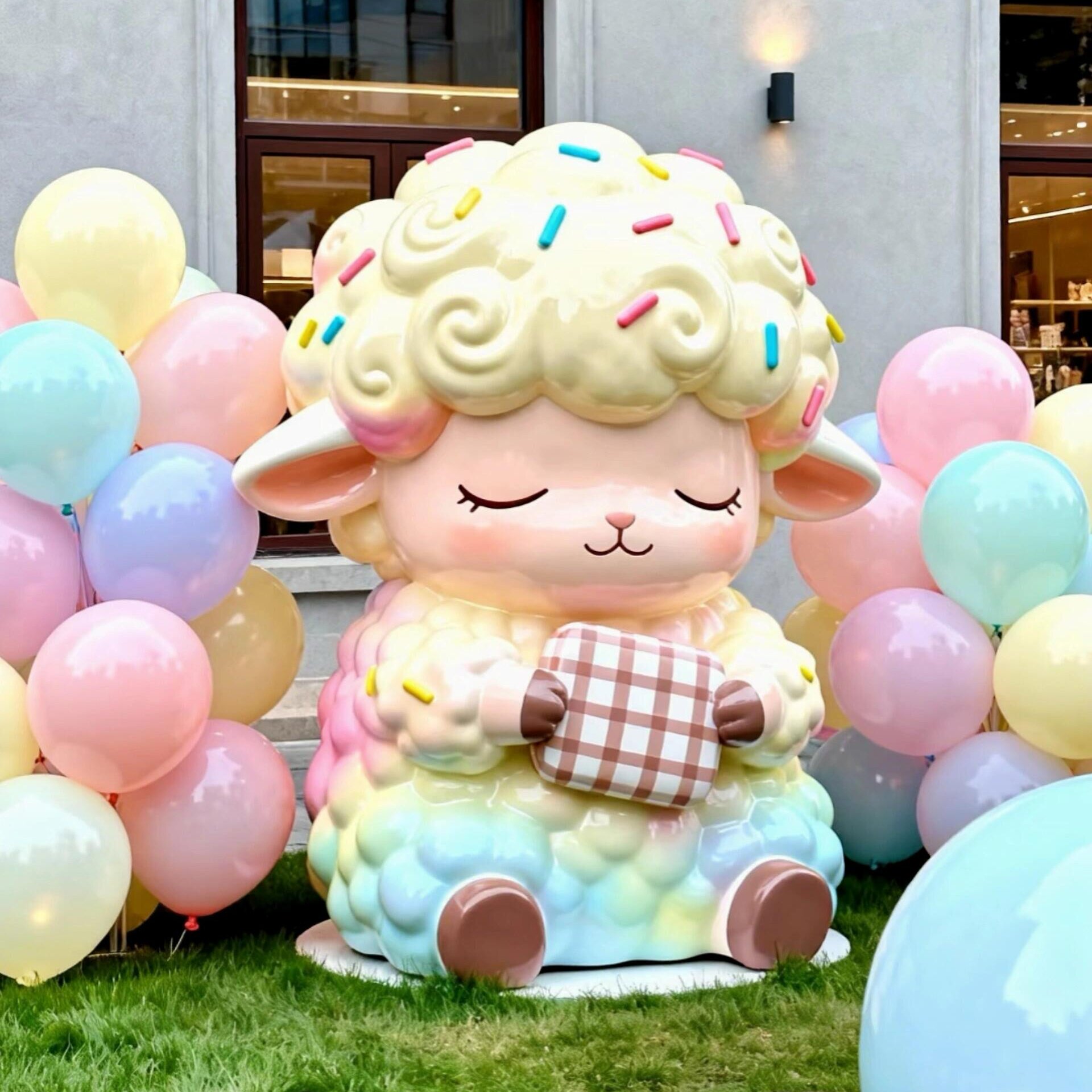 户外卡通彩虹绵羊玻璃钢雕塑定制