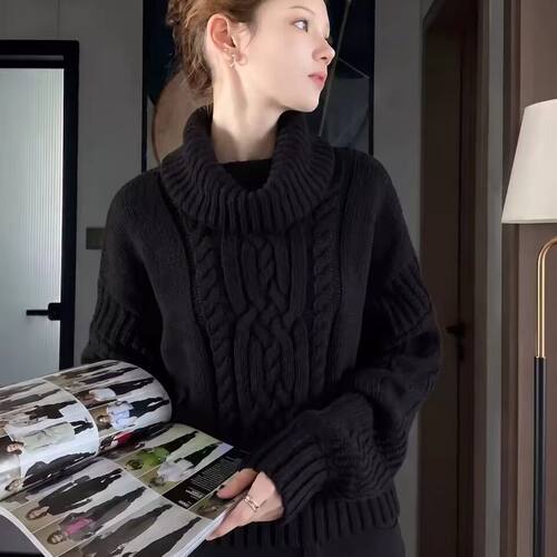100%山羊绒毛衣女加厚麻花26秋冬新款慵懒宽松大码洋气针织打底衫