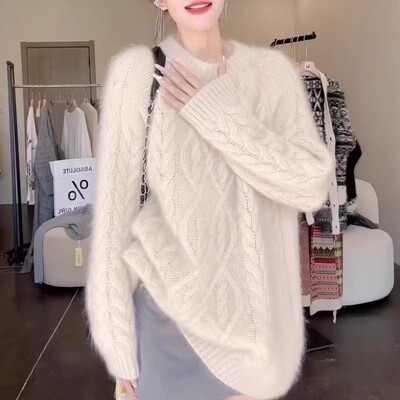 100%山羊绒毛衣女中长款加厚宽松