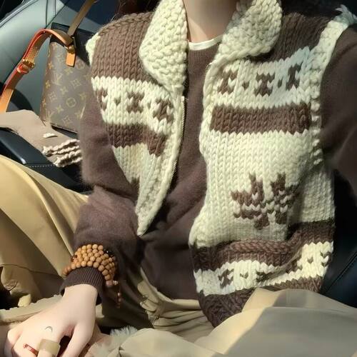 100%山羊绒费尔岛针织马甲女26秋冬叠穿坎肩外穿拉链毛衣背心加厚