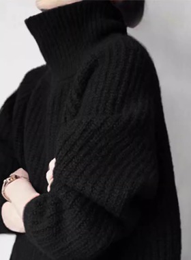 2025秋冬新款100%山羊绒衫女高领套头毛衣加厚宽松大码针织打底衫
