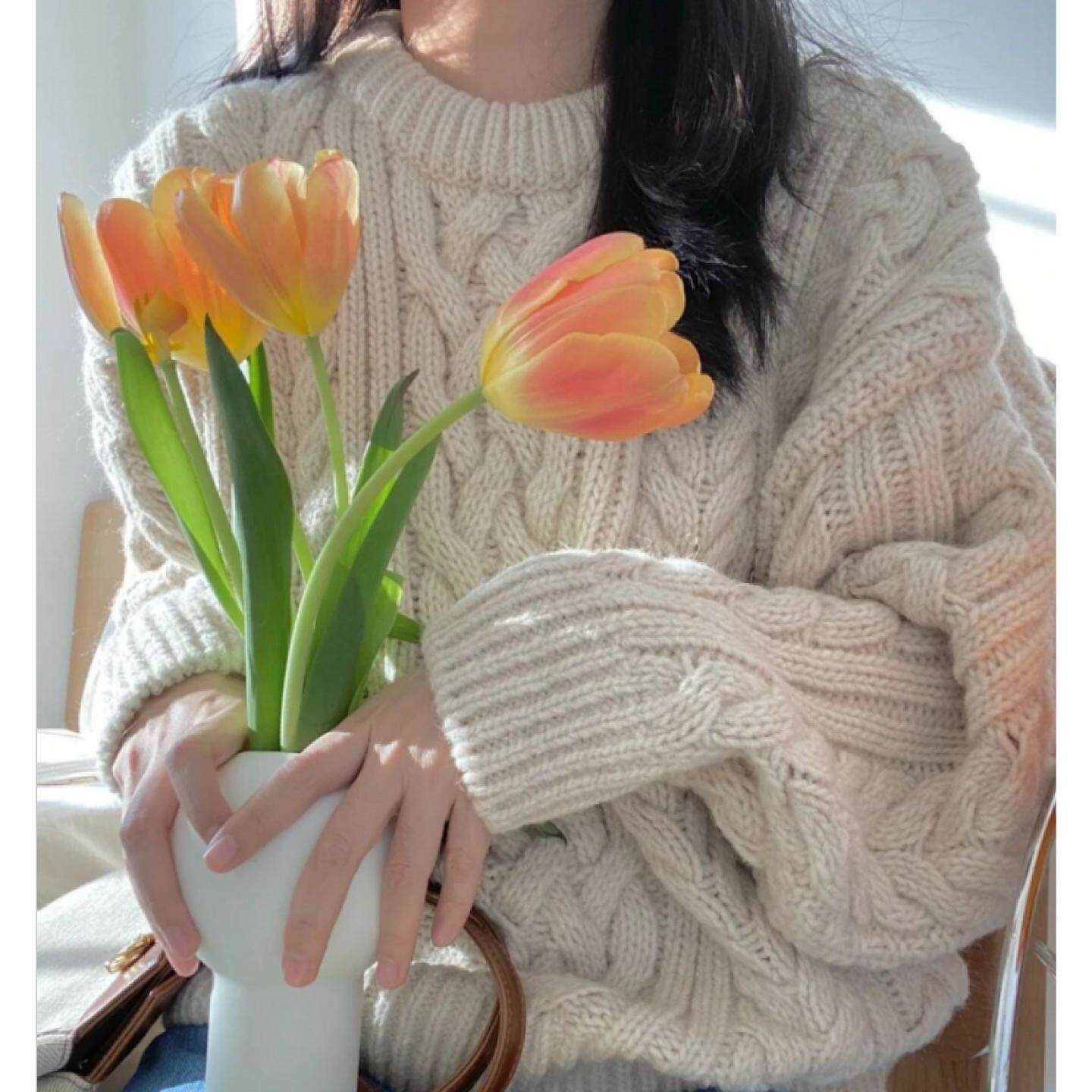 山羊绒毛衣女重工六股加厚2025秋冬新款圆领麻花宽松套头针织衫
