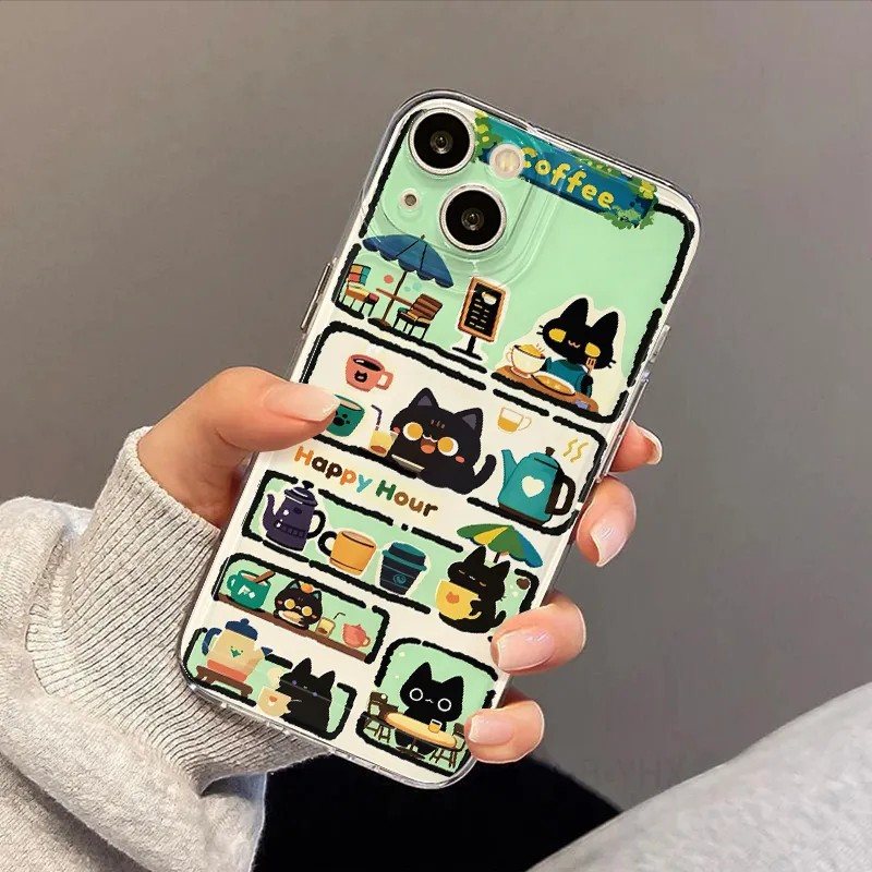 猫咪时光适用于苹果17手机壳卡通图案适用于vivo透明壳适用于iPhone16适用于小米壳透明软硅胶手机壳简约软壳